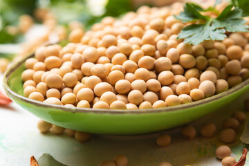 Bowl of dried soy beans
