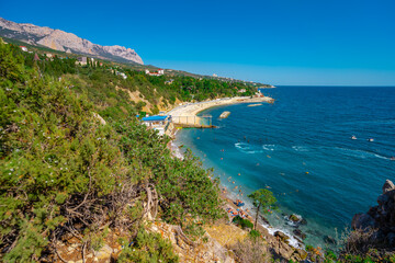 Panoramic view of the rocks and beaches in Crimea, Yalta district, Alupka