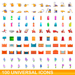 100 universal icons set. Cartoon illustration of 100 universal icons vector set isolated on white background