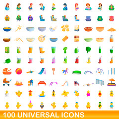 Fototapeta na wymiar 100 universal icons set. Cartoon illustration of 100 universal icons vector set isolated on white background