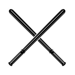 Vintage monochrome crossed police baton illustration. Isolated vector template