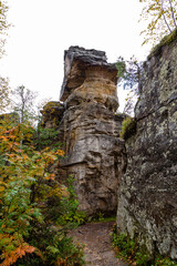 stone city in the woods moss-grown nature of Russi. Usva, Ural.