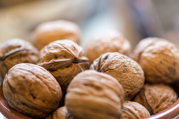 Extreme close up of some Christmas walnuts