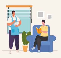 men cooking and reading at home design of Activity and leisure theme Vector illustration