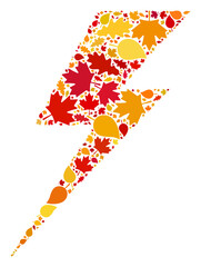 Electric Strike mosaic icon done for fall season. Vector electric strike mosaic is created of random autumn maple and oak leaves. Mosaic autumn leaves in bright gold, brown and red colors.