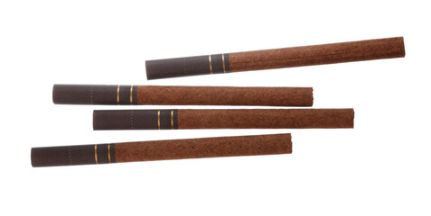 Bunch of unlit cigarettes isolated on white