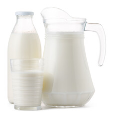 Glassware full of fresh milk isolated on white