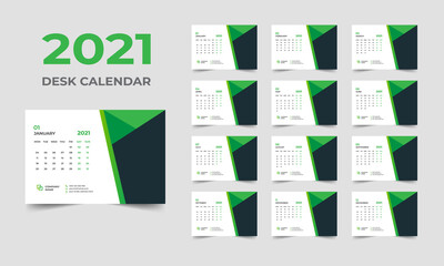 Desk calendar design 2021 template Set of 12 Months, Week starts Monday, Stationery design, calendar planner
