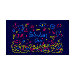 Banner on a dark background in the style of Doodle for Love day. The illustration is hand - drawn with the inscription happy Valentine's day. The image is perfect for Greeting cards, banners