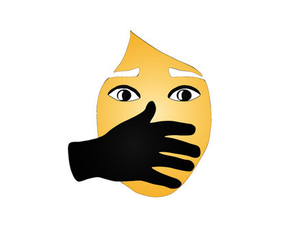 Vector Illustration of a Hand covering Woman Mouth. Concept for Kidnapping or Domestic Violence.