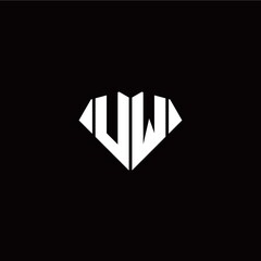 U W initial letter with diamond shape origami style logo template vector