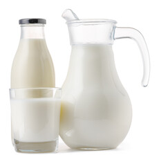 Glassware full of fresh milk isolated on white