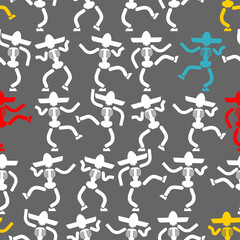 Day of dead in mexico pattern seamless. Dia de los Muertos Mexican holiday texture. Skeleton in sombrero background.