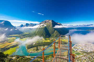Rampestreken in Andalsnes, Norway. A famous tourist viewpoint - obrazy, fototapety, plakaty