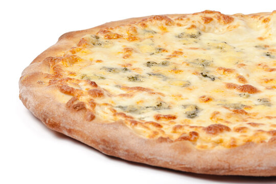 Close up photo of fresh pizza isolated on white