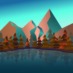 Autumn landscape with mountains and forest vector image