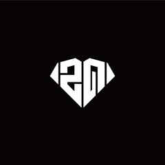 Z Q initial letter with diamond shape origami style logo template vector