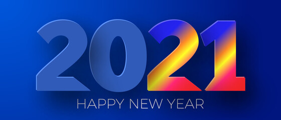 Happy New Year 2021 blue background. Greeting card design. Vector illustration.