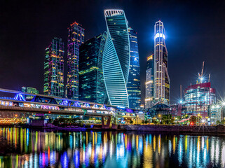 Fragment of the Moscow city complex at night