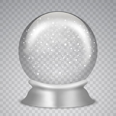 Christmas snow globe on transparent background. Glass sphere. Vector illustration.