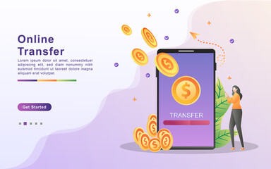 Illustration concept of online transfer. payment using smart phone application and bank account credit card, online banking, Online money transfer illustration, financial transaction, mobile wallet.