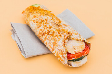 Burrito chicken with tomato and cucumber