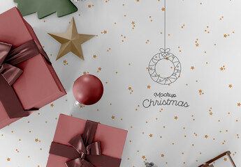 Gift Box, Holiday Ornaments with Background Mockup