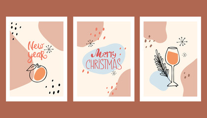 New Year cards. Minimalism. Modern Art. Vector illustration in pastel colors.