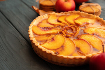 Apple tart pie for Thanksgiving celebration on wooden table