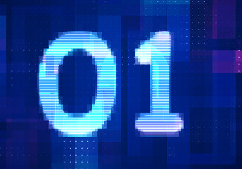 01 binary computer code on the  screen on monitor computer technology with blue background. Abstract digital future design concept.