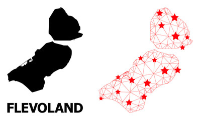 Network polygonal and solid map of Flevoland Province. Vector structure is created from map of Flevoland Province with red stars. Abstract lines and stars are combined into map of Flevoland Province.