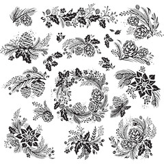 Set of Merry Christmas and Happy New Year elements