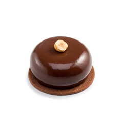 Glazed chocolate mini tart with cream