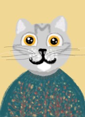 grey cat in a sweater