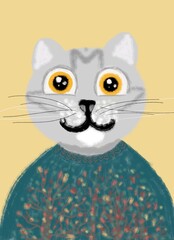 grey cat in a sweater