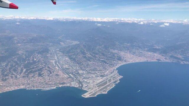 Aerial view of Nice Airport and the coastline of the Cote d'Azur