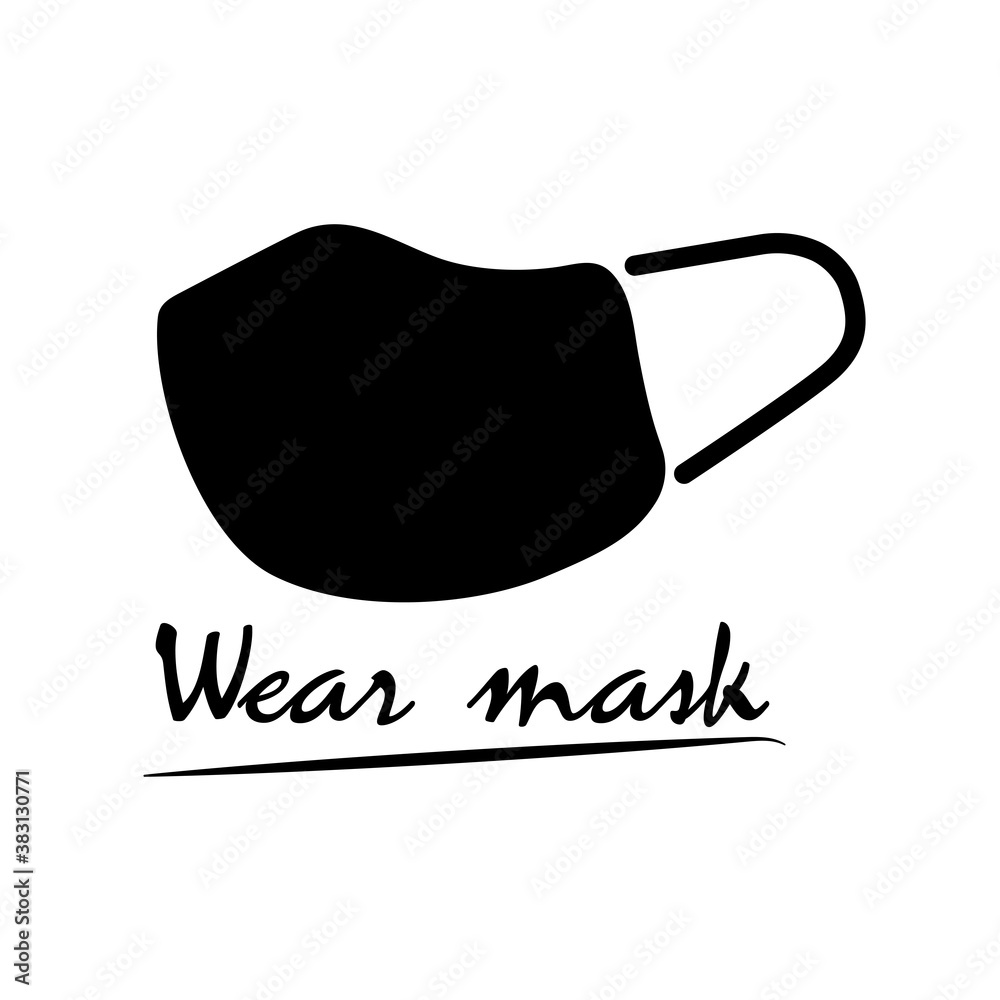 Poster wear mask request. icon black mask and text request.