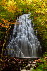 Fototapeta na wymiar Autumn colors surround Crabtree Falls on the Blue Ridge parkway near Asheville, North Carolina