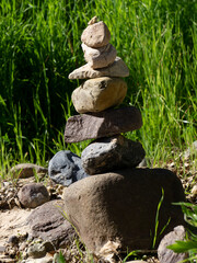 Fototapeta na wymiar A stone cairn used to mark trails for hikers
