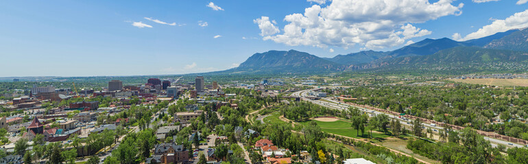 Fototapeta na wymiar Aerial panorama of Downtown Colorado Springs