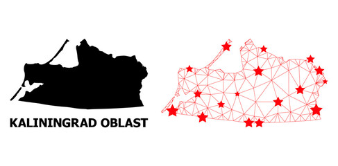 Carcass polygonal and solid map of Kaliningrad Region. Vector model is created from map of Kaliningrad Region with red stars. Abstract lines and stars form map of Kaliningrad Region.