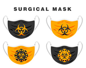 Set of surgical mask with symbols pandemic style concept vector