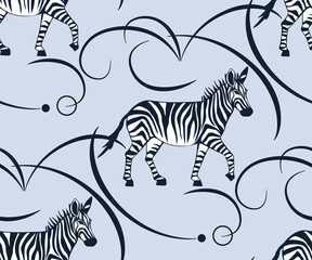 Vector background hand drawn exotic zebra. Hand drawn ink illustration. Modern ornamental decorative background. Square print for textile, cloth, scrapbooking