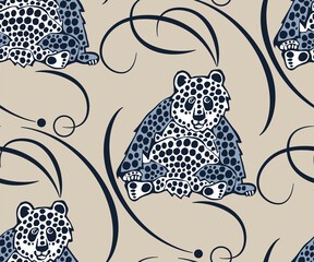 Vector background hand drawn panda. Hand drawn ink illustration. Modern ornamental decorative background. Vector pattern. Print for textile, cloth, wallpaper, scrapbooking