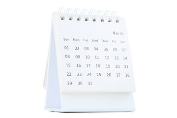 Paper calendar page on white background