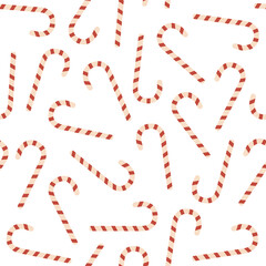 Candy canes Christmas seamless pattern on transparent background. Repetitive vector illustration of candy canes. Christmas pattern, texture, wrapping.