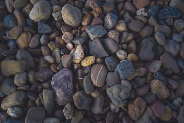 Colorful small stones at sunset, nature and Czech Republic