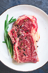 raw steak rib eye meat beef juicy on the table serving size second course top view copy space for text food background rustic