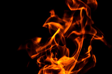 Fire flames abstract on black background. Fire and burning flame on dark background