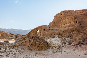 Sandstone arch created by nature in Timna Park in the Arava Valley, Israel. 
